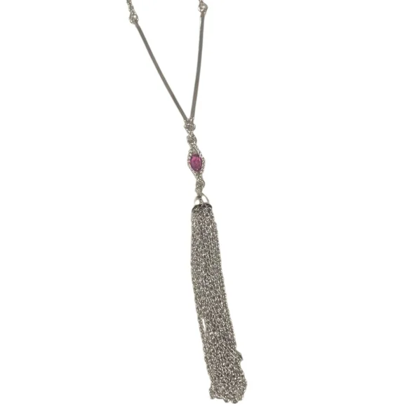 Silver and Pink Tassel Necklace - Picture 2 of 3